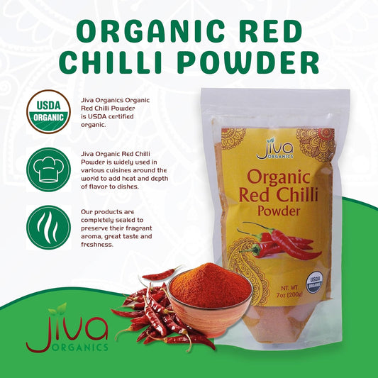 Jiva Organics Organic Red Chili Powder 7 ounce Bag - Extra Hot, Ground Indian Chillies, 100% Natural & Non-GMO