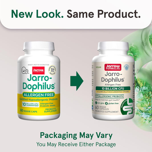 Jarrow Formulas Jarro-Dophilus Allergen Free - 10 Billion Cfu Per Serving - Certified Hypoallergenic Probiotics Supplement - Dairy & Gluten Free - 60 Veggie Capsules