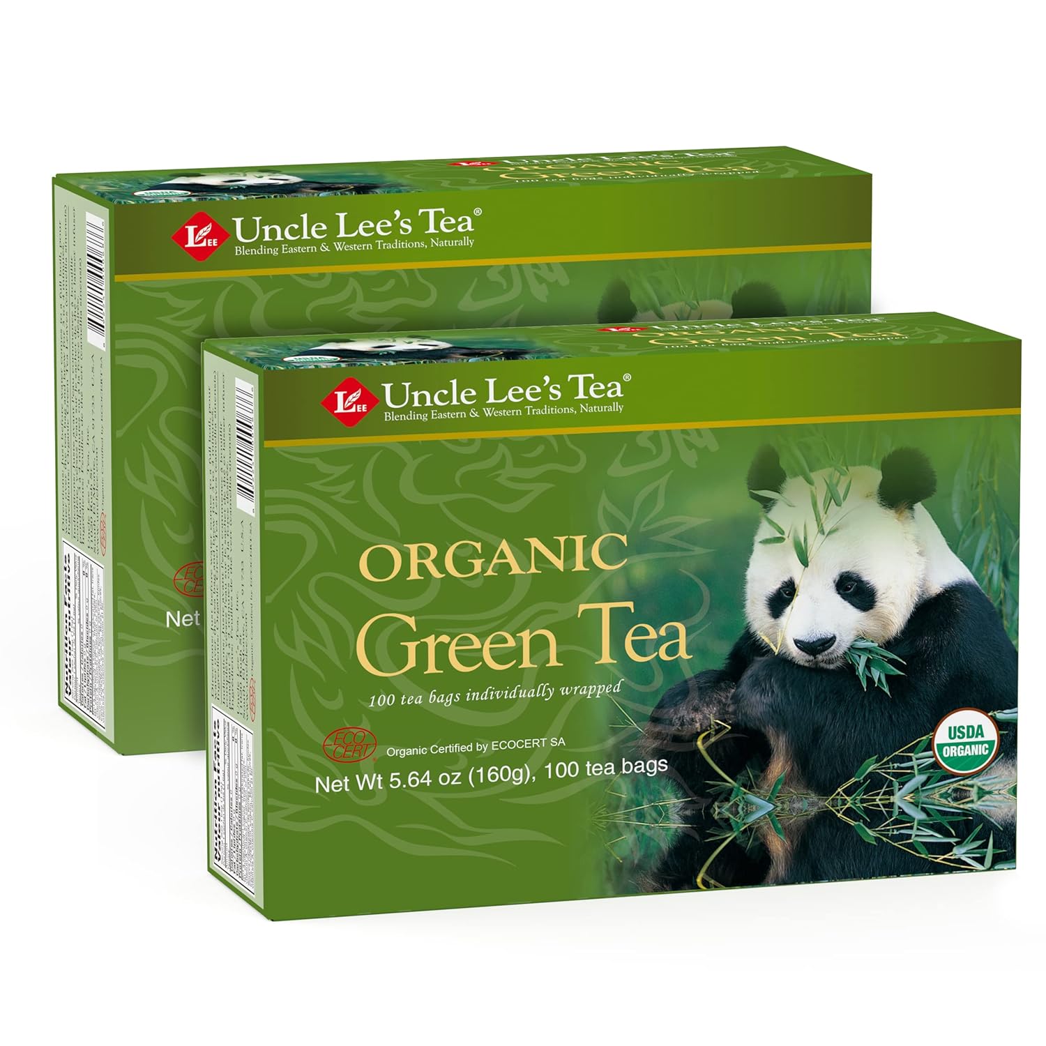 Uncle Lee'S Organic Green Tea 100 Tea Bags 2-Pack With + White Tea Single-Use Pack (3 Piece Set)