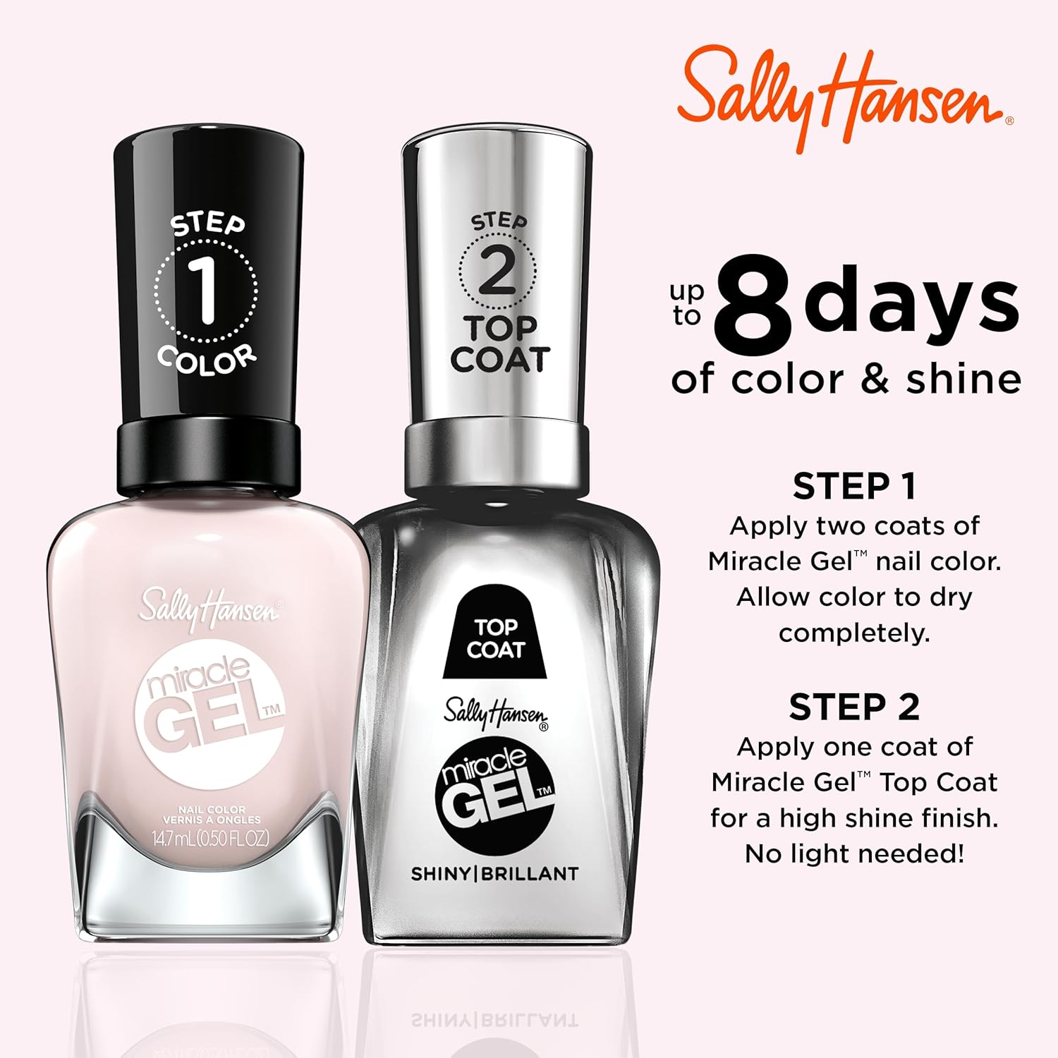 Sally Hansen Miracle Gel™, Little Peony, Long Lasting, Gel-Like Formula, No UV Lamp Needed, Pink Nail Polish