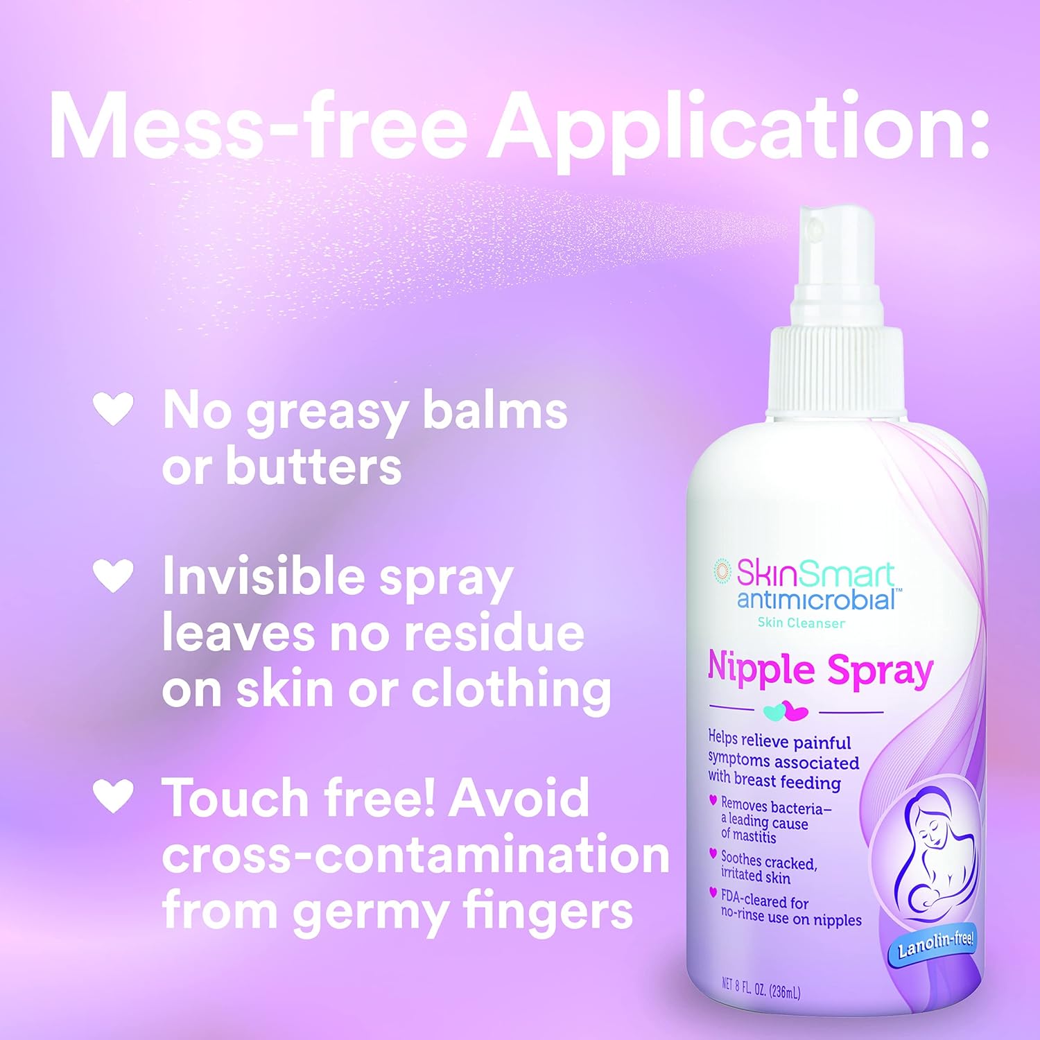 SkinSmart Nipple Relief Spray for Breastfeeding, Naturally Soothing, Lanolin-Free, Made with 100% Natural Ingredients (HOCL), 8 ounce Spray : Health & Household