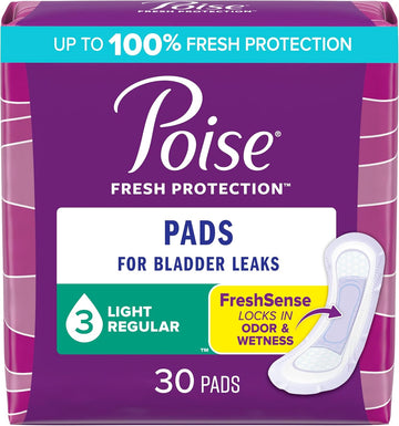 Poise Incontinence Pads & Postpartum Incontinence Pads, 3 Drop Light Absorbency, Regular Length, 120 Count (4 Packs Of 30), Packaging May Vary