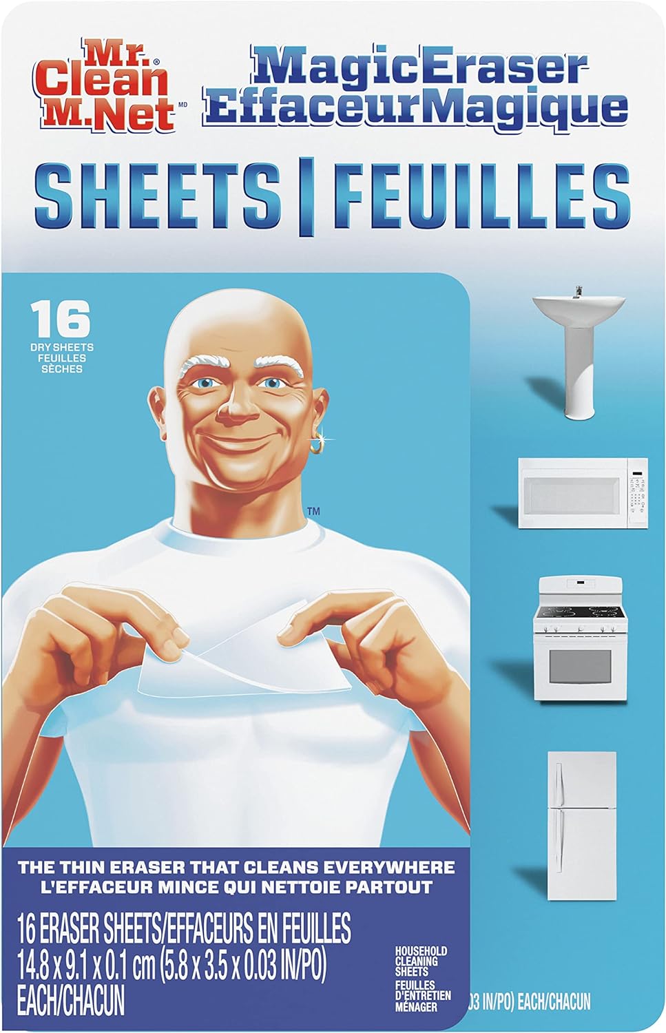 Mr. Clean Magic Eraser Sheets, Cleaning Wipes for Hard to Reach Spaces, 16 Count (Pack of 3)