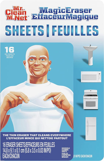 Mr. Clean Magic Eraser Sheets, Cleaning Wipes for Hard to Reach Spaces, 16 Count (Pack of 3)