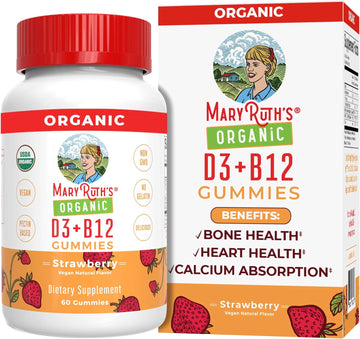 MaryRuth Organics Vitamin D3 + B12 Gummies | USDA Organic | 2 Month Supply | Vitamin D & B12 Vitamin Supplements for Adults & Kids | Supports Bone Health | Vegan | Non-GMO | 60 Servings