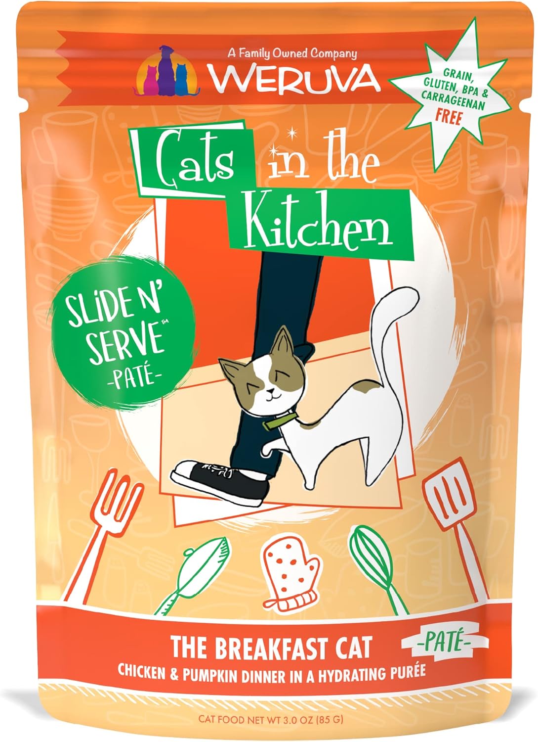 Weruva Cats In The Kitchen Paté, The Breakfast Cat With Chicken & Pumpkin, 3Oz Pouch (Pack Of 12)