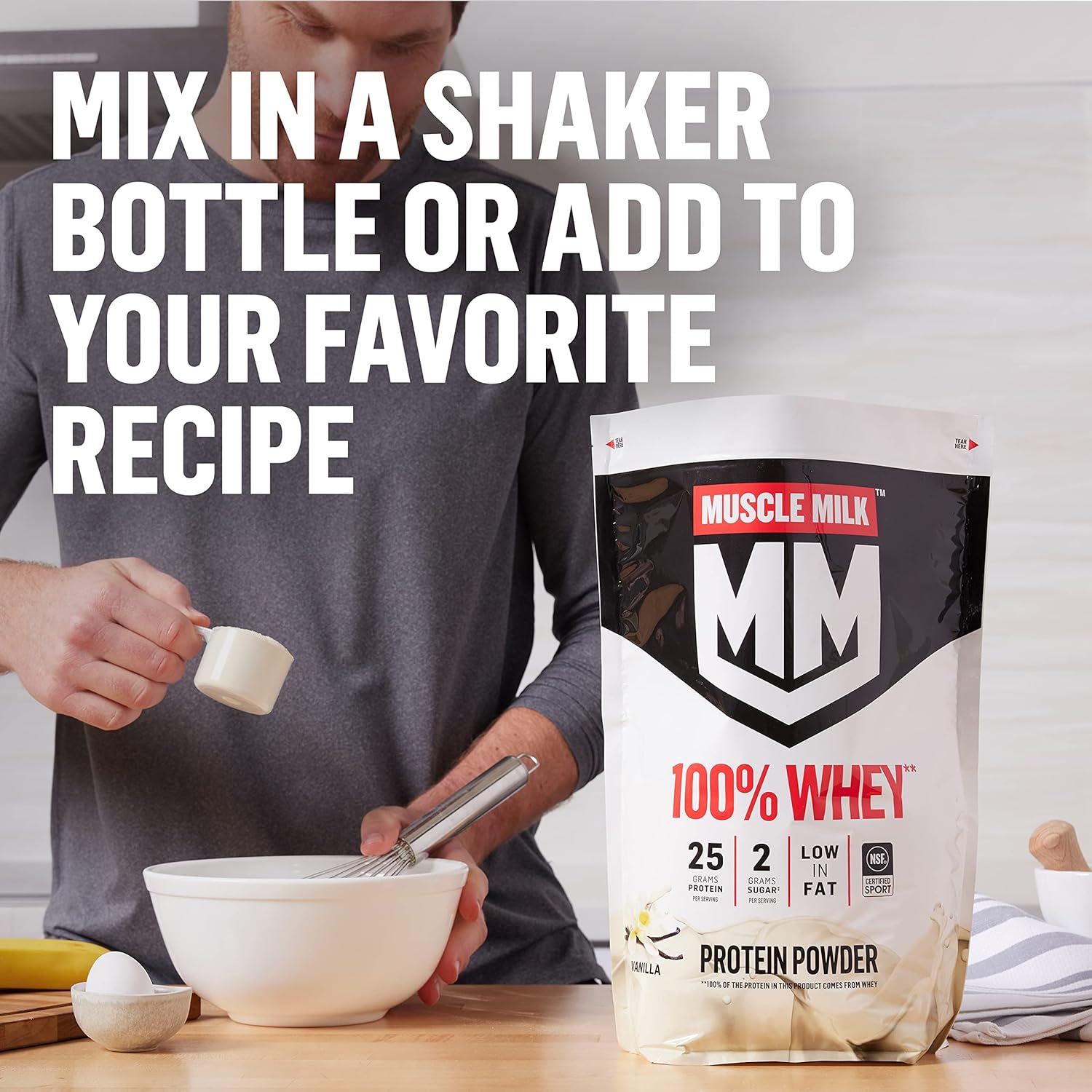 Muscle Milk 100% Whey Protein Powder, Chocolate, 5 Pound, 66 Servings, 25g Protein, 2g Sugar, Low in Fat, NSF Certified for Sport, Energizing Snack, Workout Recovery, Packaging May Vary : Health & Household