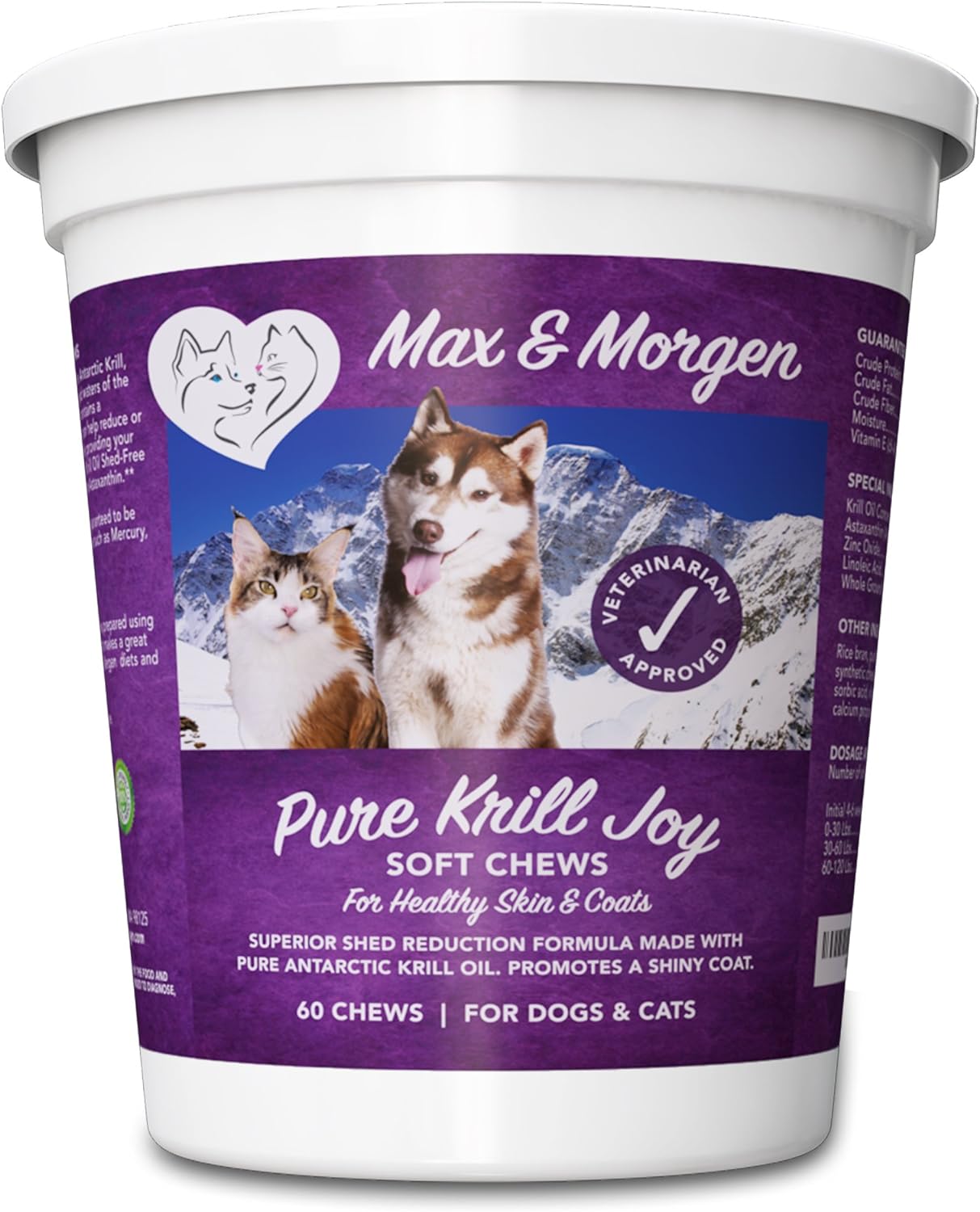 Pure Krill Joy, Antarctic Krill Oil Soft Chews for Dogs, Rich in Omega 3 and Antioxidants, Unique Shed Reducing Formula, Improves Skin and Coat, Low Allergen, Made in The USA, 60 Soft Chews