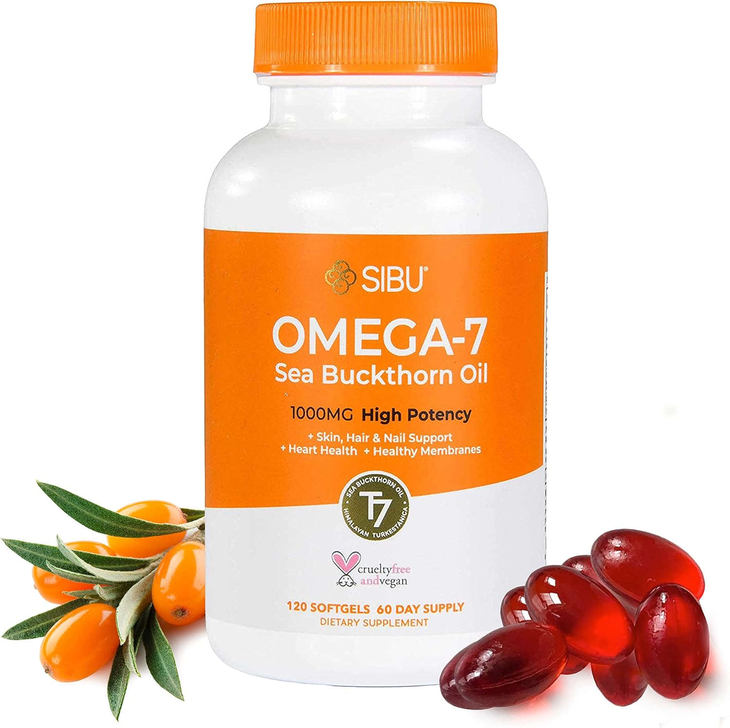 sibu Omega-7 Softgels, Premium Organic Himalayan Sea Buckthorn Oil (12