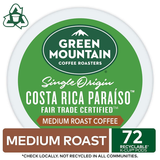 Green Mountain Coffee Roasters Costa Rica Paraiso Single-Serve K-Cup Pods, Medium Roast Coffee, 72 Count (6 Packs of 12)