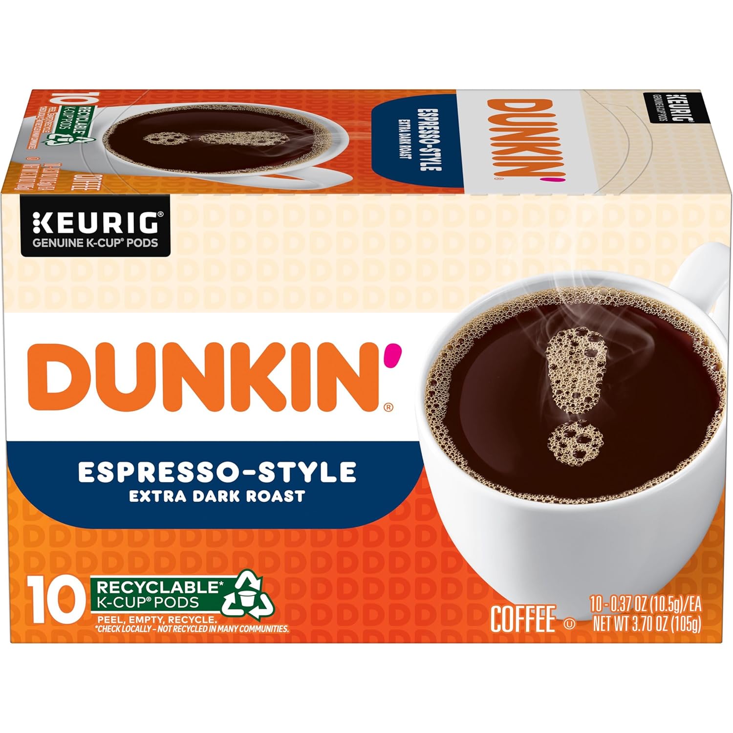 Dunkin' Espresso Style Extra Dark Roast Coffee, 60 Keurig K-Cup Pods