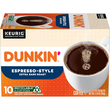 Dunkin' Espresso Style Extra Dark Roast Coffee, 60 Keurig K-Cup Pods