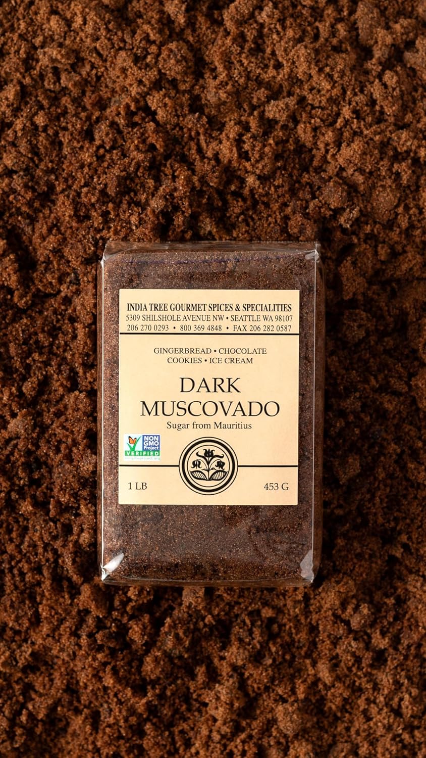 India Tree Dark Muscovado Sugar, 1 Pound Box, Unrefined Brown Baking Sugar with Rich Molasses Flavor, Perfect for Gingerbread, Coffee, and Chocolate Cakes : Grocery & Gourmet Food