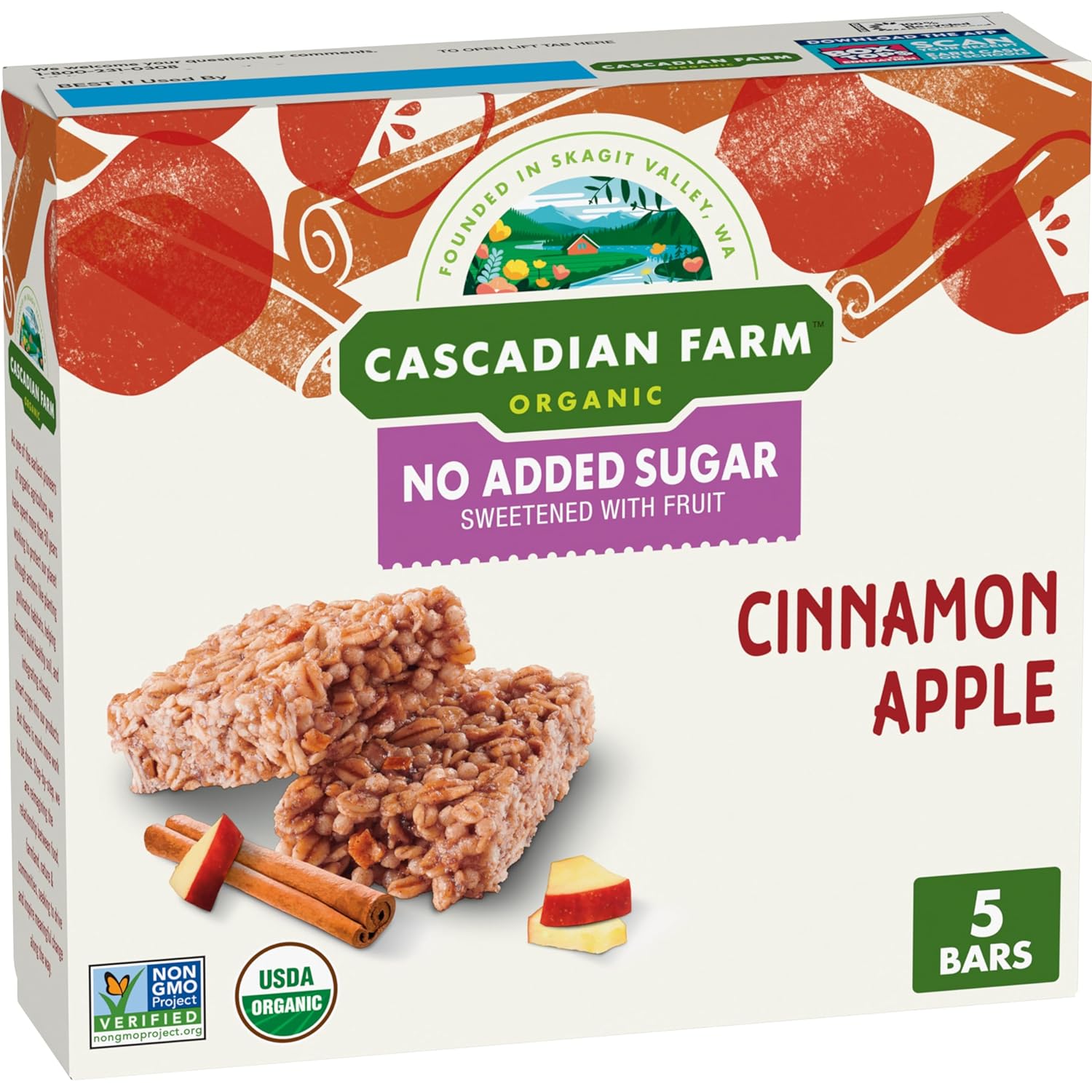 Cascadian Farm Organic, Cinnamon Apple Chewy Granola Bars, 6 oz, 5 ct