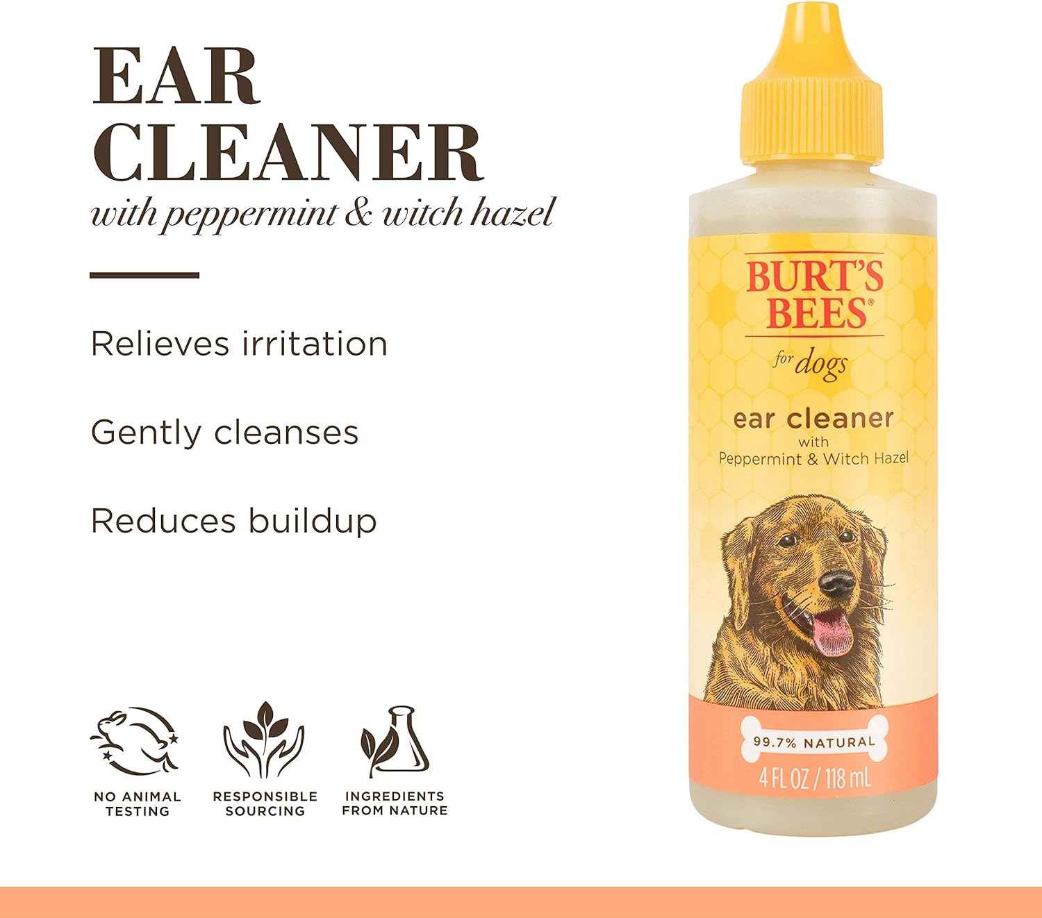 Burt's Bees for Pets Natural Ear Cleaner with Peppermint & Witch Hazel | Effective & Gentle Dog Ear Cleaning Solution for All Dogs | Cruelty Free, Made in USA, 4 Oz- 2 Pack : Pet Supplies