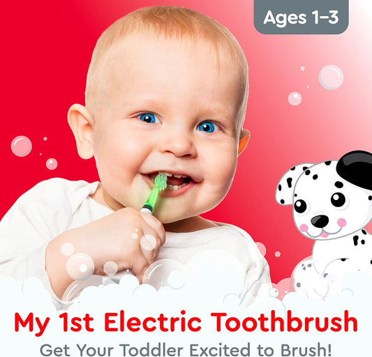 Brusheez Little Toddlers Sonic Toothbrush - Safe & Gentle Toothbrush for Ages 1-3 with Built-in, Light-Up 2-Minute Timer, Extra Brush Head, & Storage Base for First-Time Brushers (Spotty The Puppy)