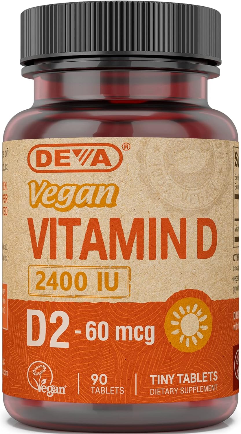 DEVA Vegan Vitamin D2 60 mcg 2400 IU, Ergocalciferol Supplement with No Animal Ingredients, 90 Tablets