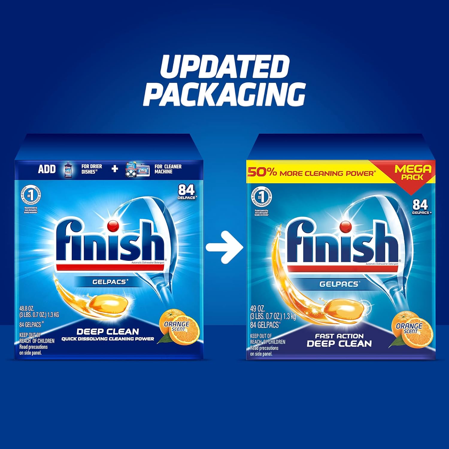 Finish All in 1 Gelpacs Orange, Dishwasher Detergent Tablets 84 count (packaging may vary ) : Health & Household