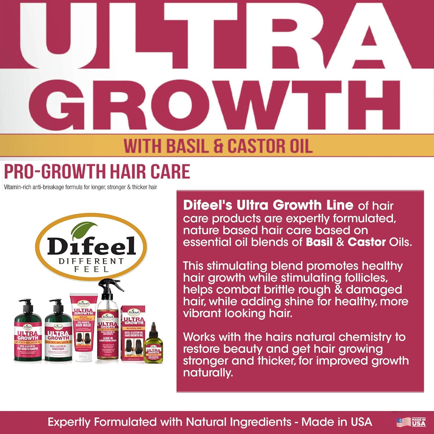 Difeel Ultra Growth Basil & Castor Hair Oil Leave in Conditioning Treatment 8 oz. - Large Bottle : Beauty & Personal Care