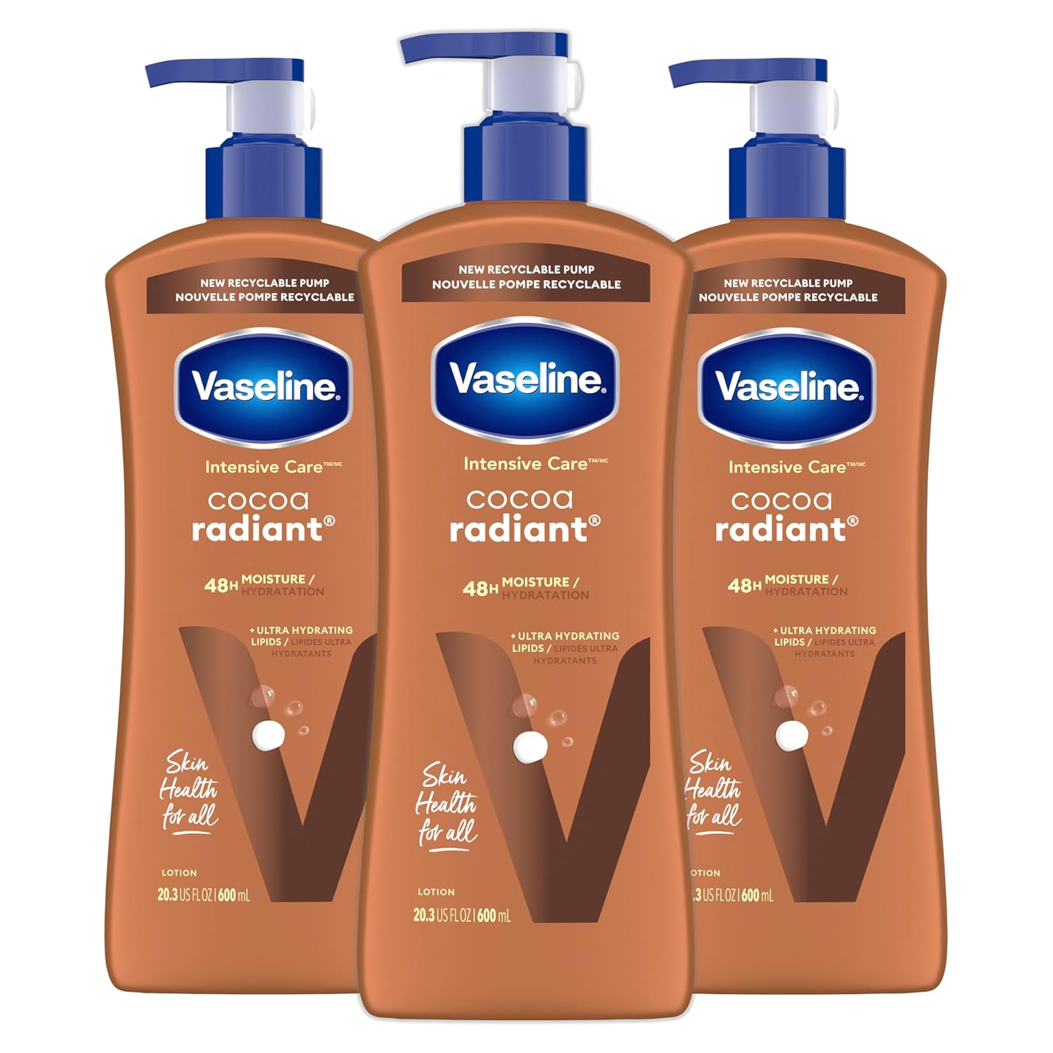 Vaseline Intensive Care Body Lotion Cocoa Radiant 4 Count For Dry Skin Lotion Made With Ultra-Hydrating Lipids And Pure Cocoa Butter For A Long-Lasting, Radiant Glow 20.3 Oz
