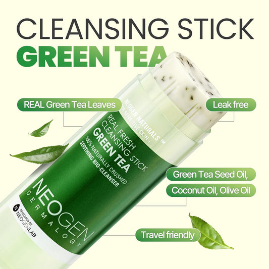 K-Beauty Neogen Dermalogy Makeup Remover Cleansing Stick With Green Tea Extract And Leaves - Hydrating Travel Size Essential (Real Fresh Cleansing Stick Green Tea)