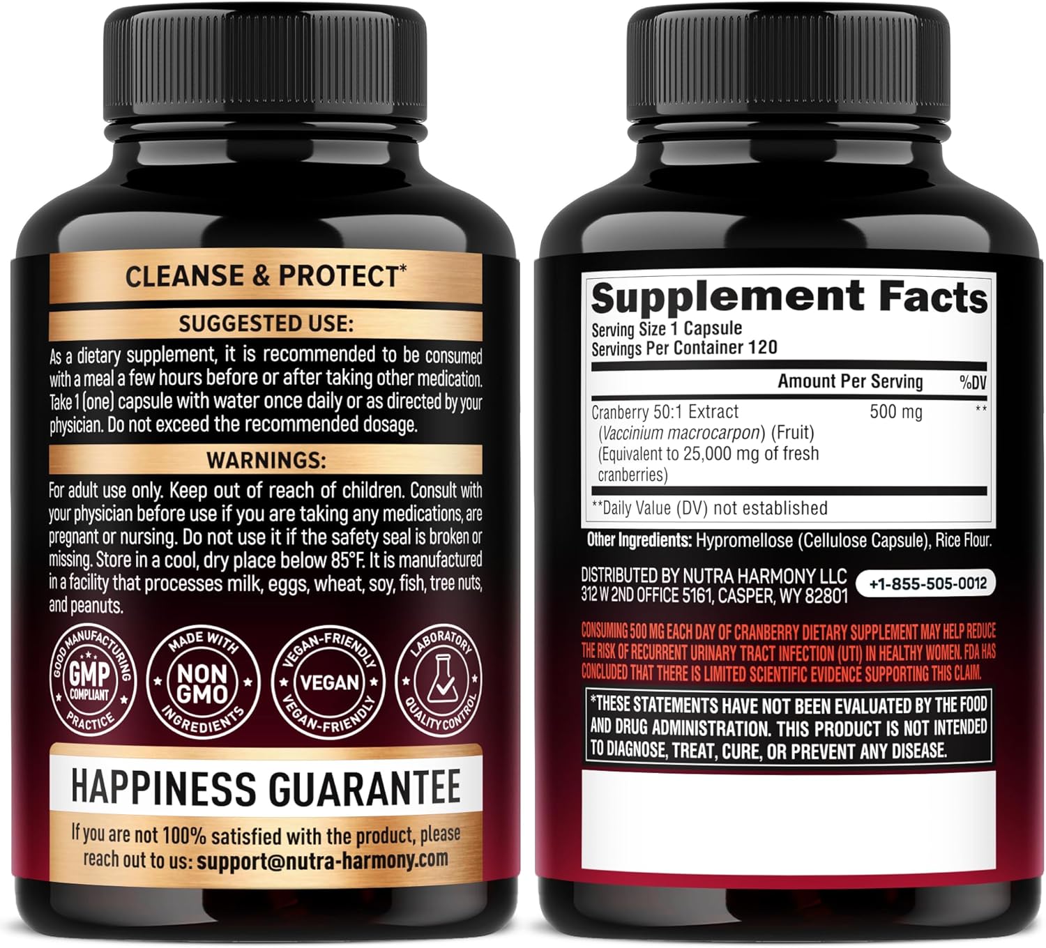 Cranberry Pills For Women 500 Mg - Clinically Tested Strength For Urinary Tract Health Support - Equivalent To 25,000 Mg Of Fresh Cranberry Supplement - Natural & Vegan - Made In Usa - 120 Capsules