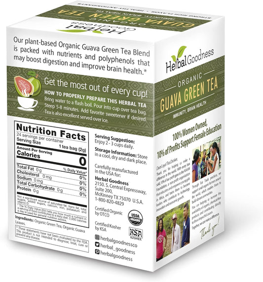 Herbal Goodness Guava Green Tea - Supports Digestive System, Immune System Support, Immune Boost, Sleep Support, Radiant Skin, Oral Health - Tea Bags