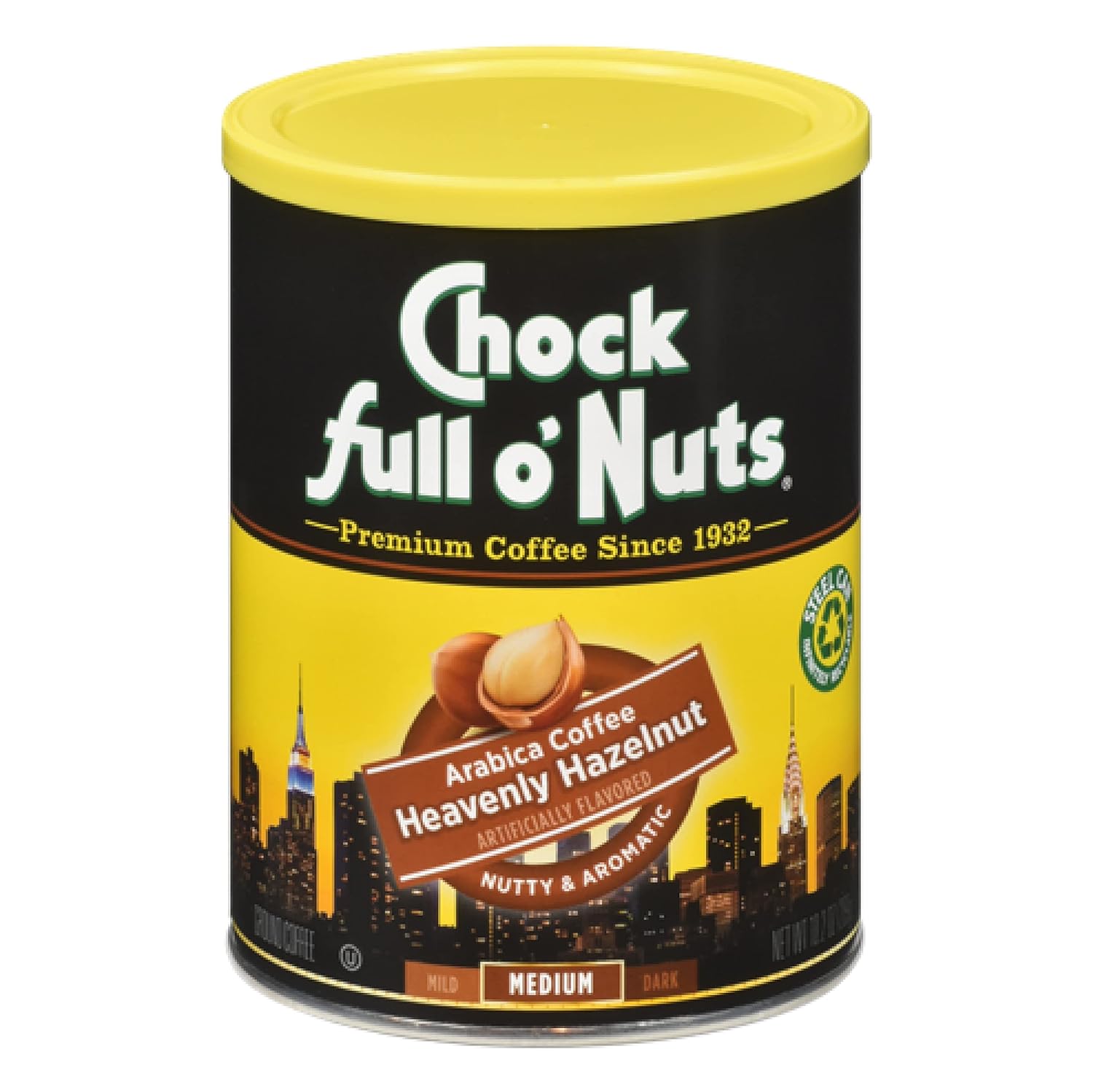 Chock Full o’Nuts Heavenly Hazelnut Ground Coffee (10.2 Oz. Can) – Arabica Coffee Beans – Aromatic and Smooth with a Rich, Nutty Flavor