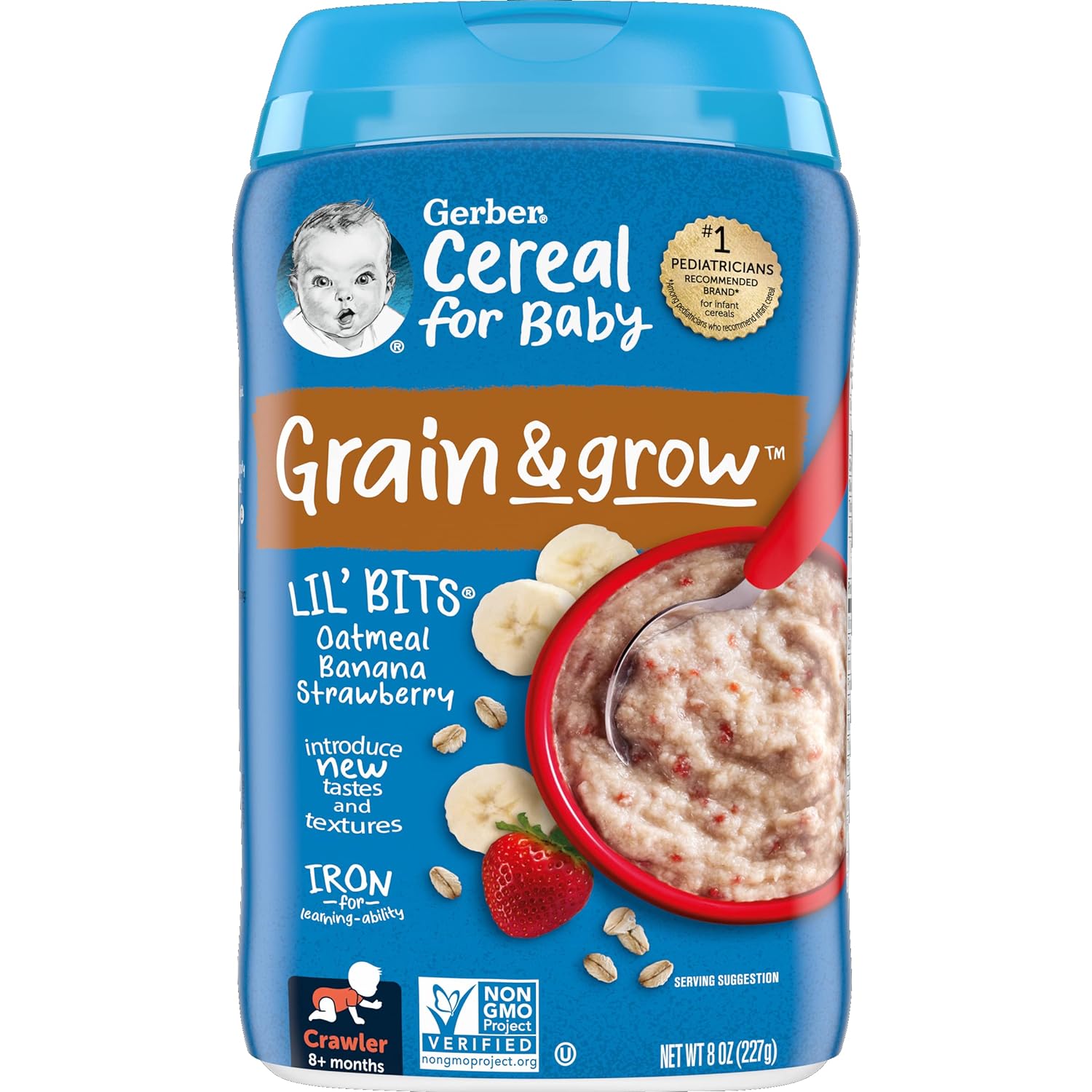 Gerber Baby Cereal Lil Bits, Crawler, Grain & Grow, Oatmeal Banana Strawberry, 8 Ounce