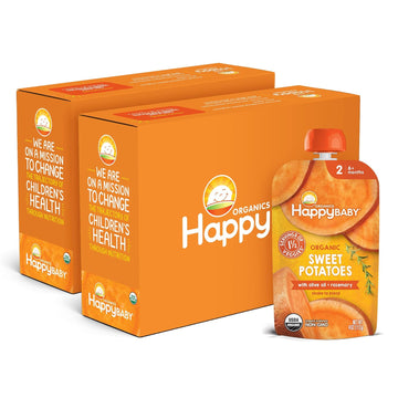 Happy Baby Organics Savory Blends Stage 2 Baby Food, Sweet Potatoes with Olive Oil + Rosemary, 4 Ounce Pouch (Pack of 16)
