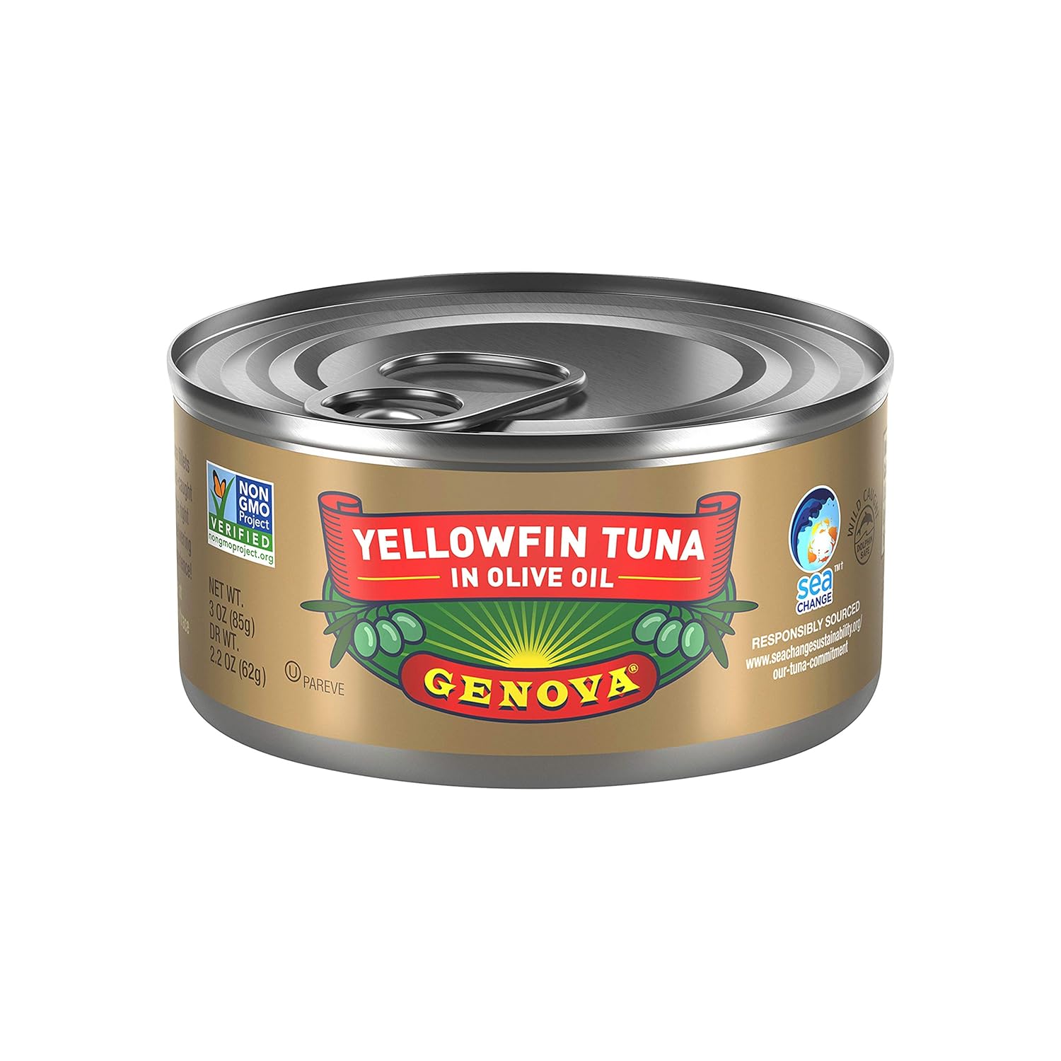 Genova Premium Yellowfin Tuna in Olive Oil, Wild Caught, Solid Light, 3 oz. Can (Pack of 8)