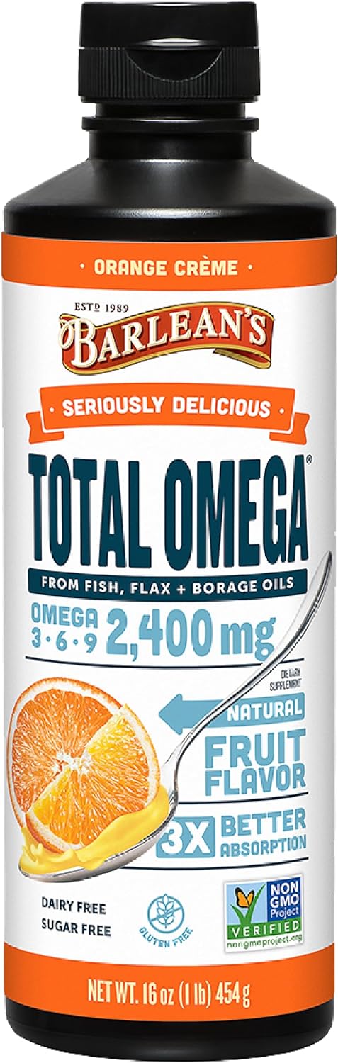 Barlean's Total Omega 3 Fish Oil Liquid Supplement, Orange Crme Flavo