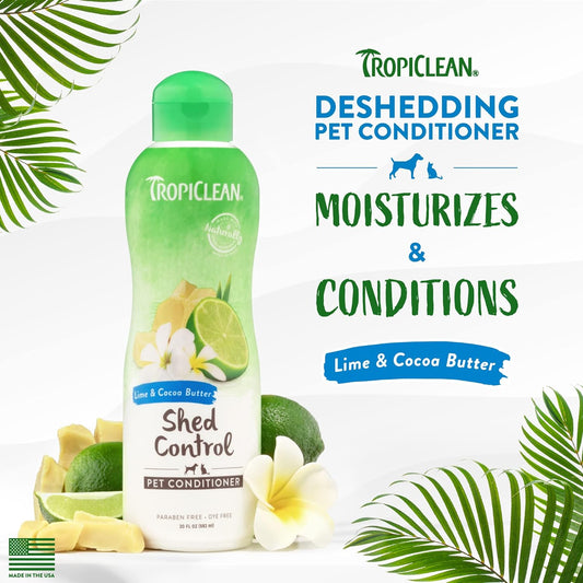 TropiClean Dog Conditioner Grooming Supplies - Shed Control Conditioner for Pets - For Matted Hair & Shedding Control - Derived from Natural Ingredients - Used by Groomers - Lime & Cocoa Butter, 592ml?TRLMCD20Z