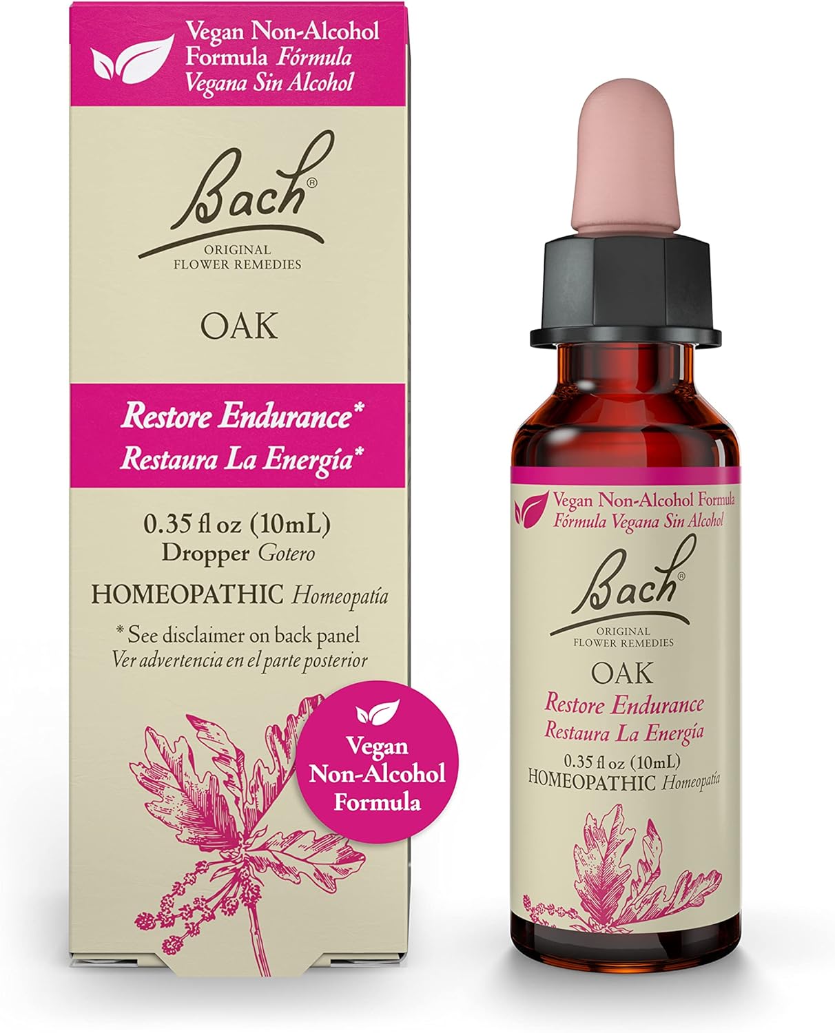 Bach Original Flower Remedies, Oak for Endurance and Strength (Non-Alcohol Formula), Natural Homeopathic Flower Essence, Holistic Wellness and Stress Relief, Vegan, 10mL Dropper