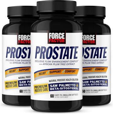 Force Factor Prostate, 3-Pack, Saw Palmetto And Beta Sitosterol Supplement For Men, Prostate Health Support, Size Support, Urinary Relief, Bladder Control, Reduce Nighttime Urination, 180 Softgels