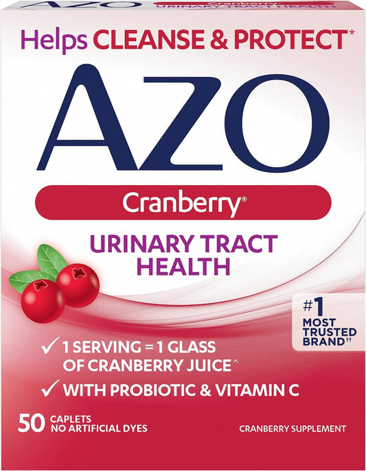 Azo Cranberry Urinary Tract Health, 50 Count Yeast Infection & Vaginal Symptom Relief Tablets, 60 Count