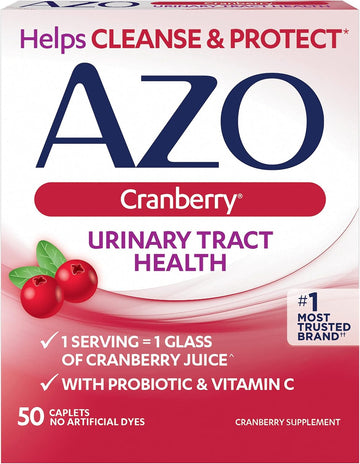 Azo Cranberry Urinary Tract Health Supplement, 1 Serving = 1 Glass Of Cranberry Juice, Sugar Free Cranberry Pills, 50 Count