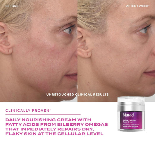 Murad Cellular Hydration Barrier Repair Cream - Nourishing Face Moisturizer Repairs Dry, Flaky Skin - Bilberry Omega Fatty Acids And Soothing Allantoin Restores Bounce & Radiance - 1.7 Fl Oz