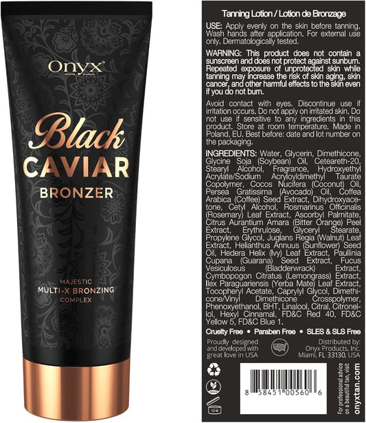Onyx Black Caviar Sunbed Cream With Bronzer 8.5 Oz 250Ml | Advanced Bronzing Sunbed Tanning Accelerator | Instant Tan Enhancer | For Indoor Sunbeds And Outdoor Sun | Achieve Fast Dark Skin Results