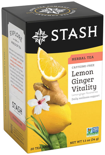 Stash Tea Lemon Ginger Herbal Tea - Naturally Caffeine Free, Non-Gmo Project Verified Premium Tea With No Artificial Ingredients, 20 Count (Pack Of 6) - 120 Bags Total