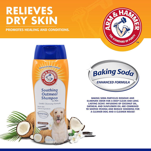Arm & Hammer for Pets Soothing Oatmeal Pet Shampoo Moisturizing Dog Shampoo with Gentle Cleansing Formula Vanilla Coconut, 20 Ounces Shampoo for Pets (Pack of 2)