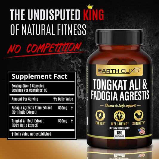 Fadogia Agrestis 600Mg And Tongkat Ali 500Mg Supplements (180 Capsules) - Made In Usa - 3 Month Supply – 3Rd Party Tested - Long Jack - Tongkat Ali Fadogia Agrestis Supplements For Men