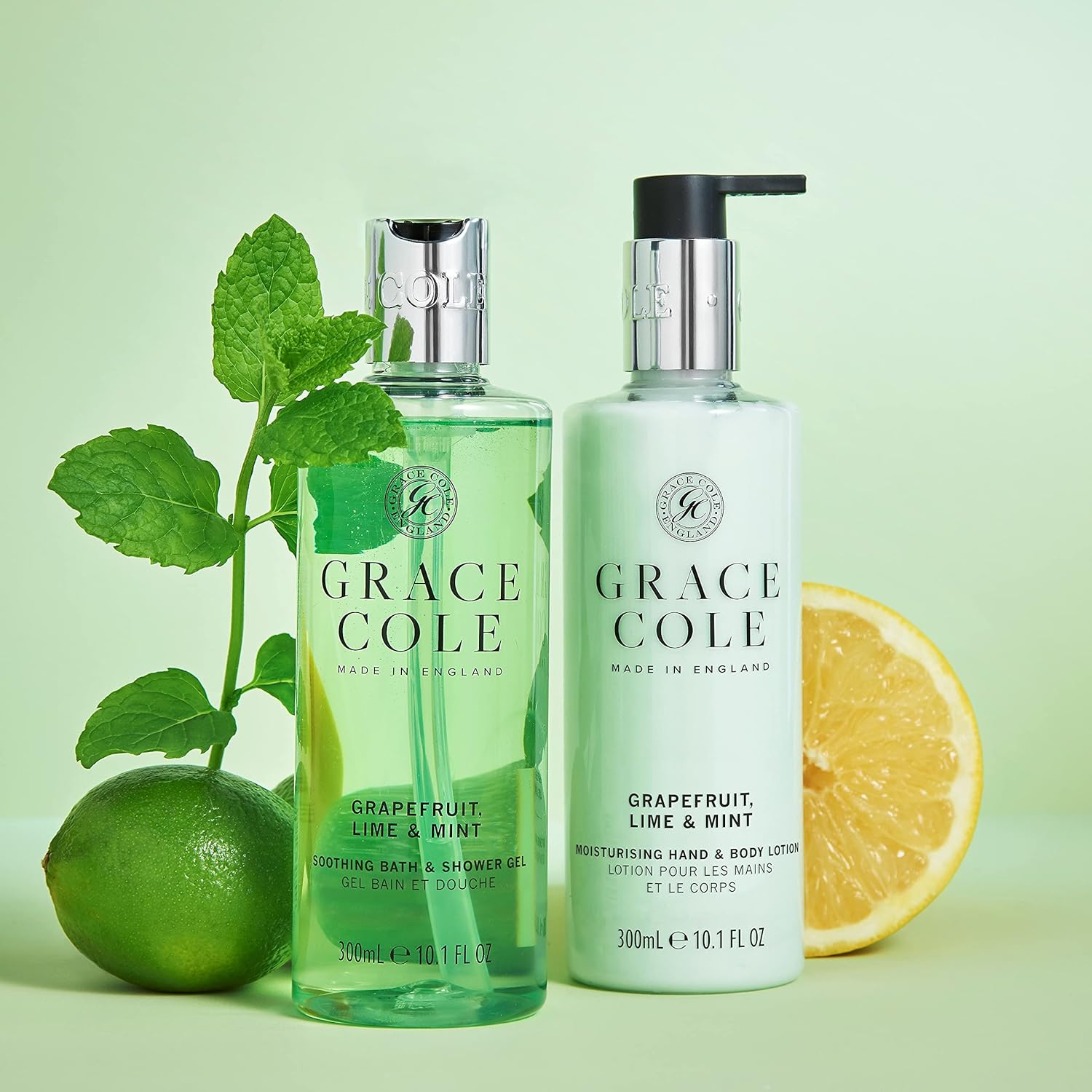 Grace Cole Grapefruit Lime & Mint Scented Body Care Duo Gift Set 1 x Bath & Shower Gel 300ml, 1 x Hand & Body Lotion 300ml - Essential Oils - Vegan - Made In England : Amazon.co.uk: Beauty