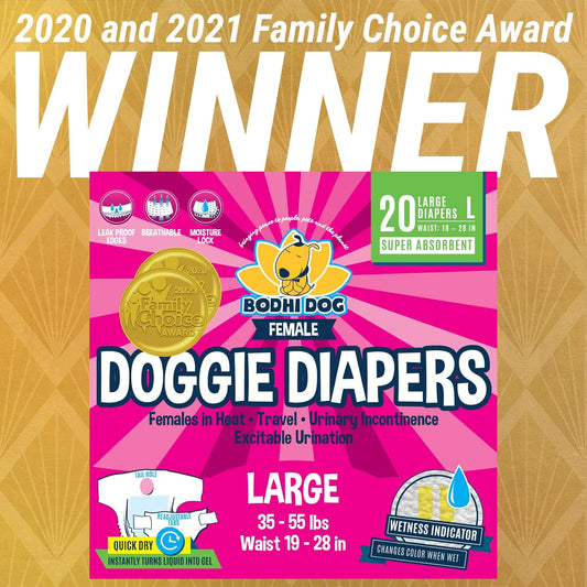 Bodhi Dog Disposable Female Dog Diapers | Super Absorbent Leak-Proof Fit | Premium Adjustable Dog Diapers With Moisture Control & Wetness Indicator | 20 Count Large Size