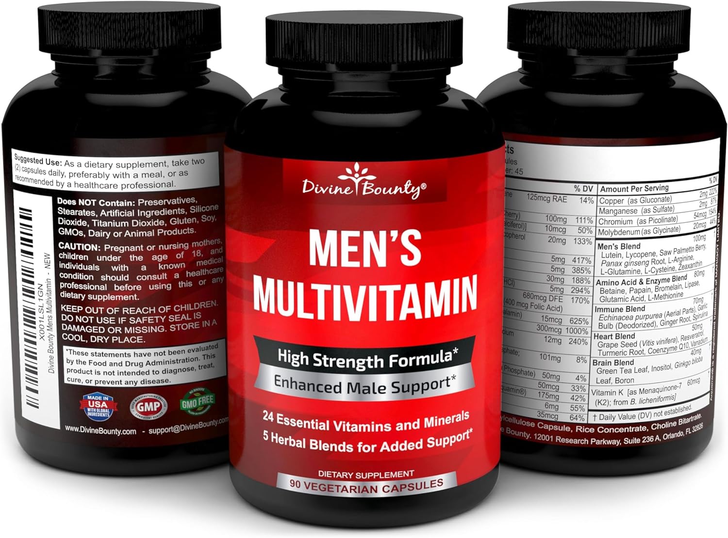 Mens Multivitamin – Daily Multivitamin for Men with Vitamin A C D E K B Complex, Calcium, Magnesium, Selenium, Zinc Plus Heart, Brain, Immune, and Men's Multivitamins – 90 Vegetarian Capsules : Health & Household