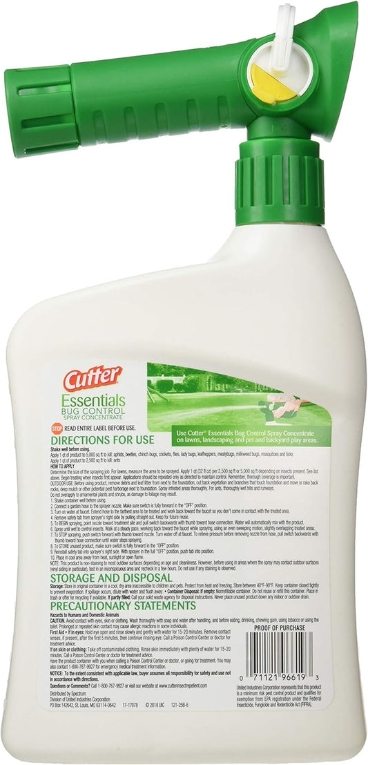 Cutter Essentials Bug Control Spray Concentrate, Kills Mosquitoes By Contact For Insects