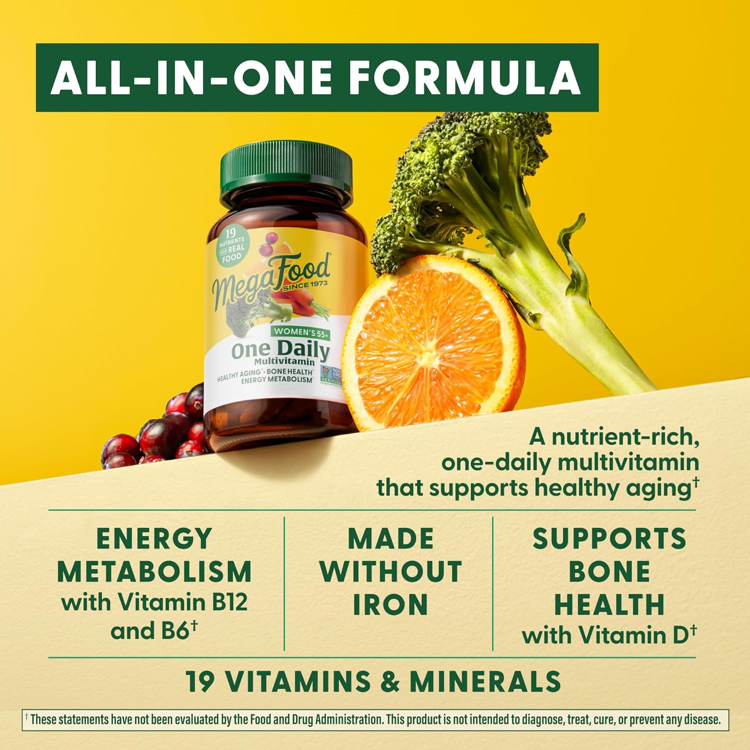 MegaFood Women's 55+ One Daily Multivitamin for Women with Vitamin A, Vitamin C & Vitamin E for optimal aging support - Plus Real Food - Bone & Immune Support Supplement - Vegetarian - 120 Tabs : Health & Household