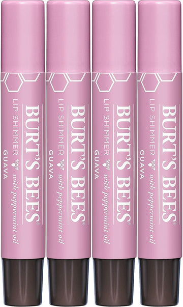Burt's Bees Shimmer Lip Tint Set, Mothers Day Gifts for Mom Tinted Lip Balm Stick, Moisturizing for All Day Hydration with Natural Origin Glowy Pigmented Finish & Buildable Color, Guava (4-Pack)