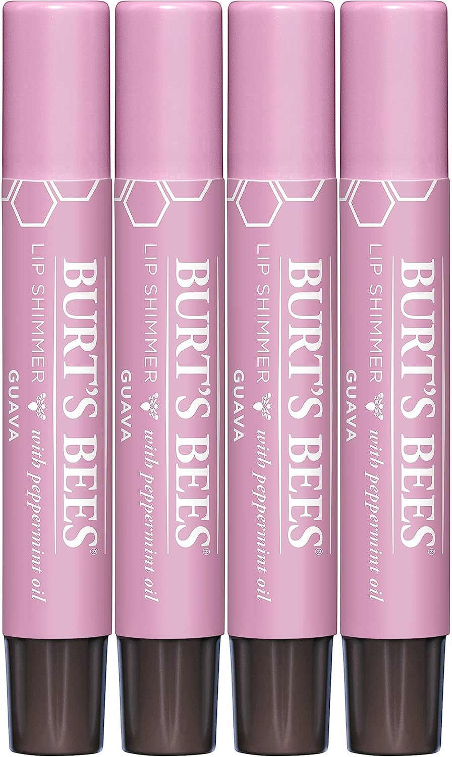 Burt'S Bees Shimmer Lip Tint Easter Basket Stuffers, Tinted Lip Balm Stick, Moisturizing For All Day Hydration With Natural Origin Glowy Pigmented Finish & Buildable Color, Guava (4-Pack)