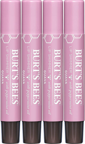 Burt'S Bees Shimmer Lip Tint Easter Basket Stuffers, Tinted Lip Balm Stick, Moisturizing For All Day Hydration With Natural Origin Glowy Pigmented Finish & Buildable Color, Guava (4-Pack)